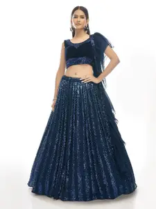 ODETTE Embellished Sequinned Semi-Stitched Lehenga & Blouse With Dupatta