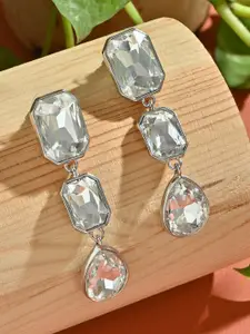 ToniQ White Stone Studded Party Drop & Dangler Earrings