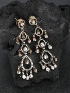 AURAA TRENDS Gold-Plated Artificial Beads Beaded Contemporary Shaped Drop Earrings