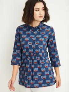 max Ethnic Motifs Printed Shirt Collar Pleated Kurti