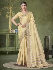 LeeliPeeri Designer Striped Sequinned Linen Blend Saree