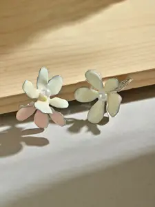 ToniQ White & Beige Party Twin Floral Drop Earrings