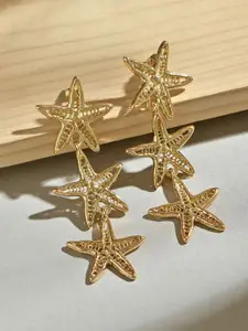 ToniQ Gold-Toned Party Starfish Textured Drop Earrings