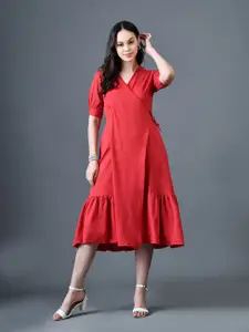 The Roadster Lifestyle Co A-Line V-Neck Short Sleeves Knee Length Dresses