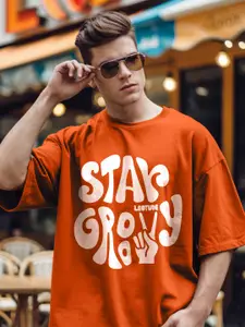 Leotude Men Typography Printed Round Neck Cotton Relaxed Fit T-shirt