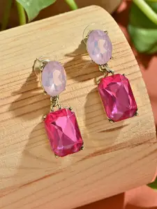 ToniQ Pink Coloured Stone Studded Square Casual Drop Earings