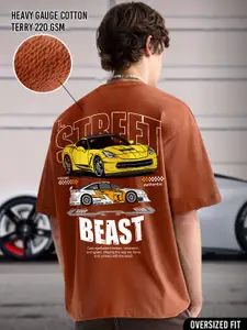 PRONK Men Graphic Printed Round Neck Cotton Oversized T-shirt