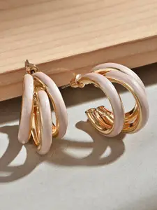 ToniQ Gold-Toned Beige  Contemporary Half Hoop Earrings