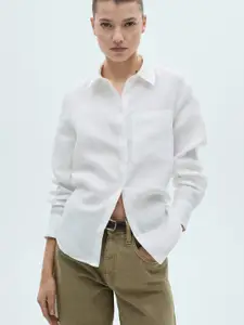MANGO Women Regular Fit Pure Linen Casual Shirt
