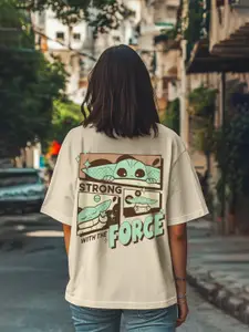 JUNEBERRY Star War Yoda Swan Graphic Printed Pure Cotton Oversized T-shirt