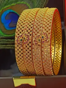 SGA FASHION  Set Of 4 Gold-Plated AD-StuddedBangles