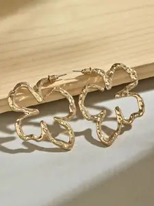 ToniQ Gold-Toned Party Molten Floral Hoop Earrings