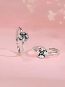 GIVA Silver-Plated Oxidised Toe Rings