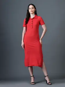 The Roadster Lifestyle Co A-Line Shirt Collar Knee Length Short Sleeves Dress