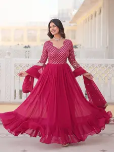 Fashion Basket Embroidered Gown Maxi Ethnic Dress With Dupatta