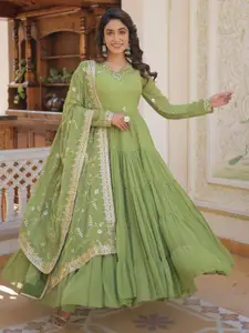 Fashion Basket Embroidered Gown Maxi Ethnic Dress With Dupatta