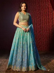 ODETTE Embellished Semi-Stitched Lehenga & Blouse With Dupatta