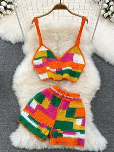 PANKH Self-Design Crochet Top & Shorts Beach Co-Ord Set