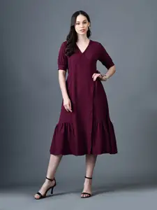 The Roadster Lifestyle Co A-Line V-Neck Knee Length Short Sleeves Dress