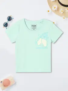 max Girls Printed V-Neck Applique T-shirt