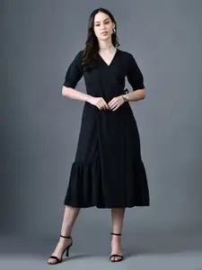 The Roadster Lifestyle Co A-Line V-Neck Knee Length Short Sleeves Dress