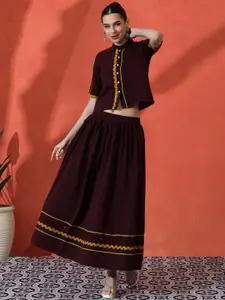 Sangria Embroidered Pure Cotton Top & Skirt Co-Ords