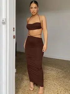 PANKH Halter Neck Top With Skirt Co-Ords