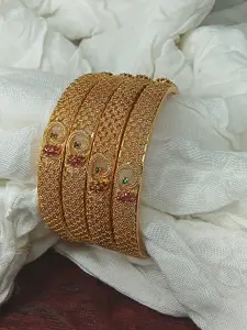 SGA FASHION  Set Of 4 Gold-Plated AD-StuddedBangles