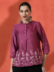 Sangria Embroidered Straight Top