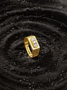 GIVA 925 Sterling Silver Gold-Plated Zircon Stone-Studded Adjustable Finger Ring