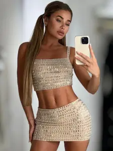 PANKH Rhinestone Studded  Top With Skirt Co-Ords