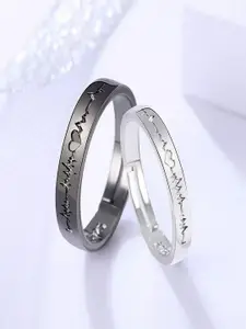 DIVASTRI Set Of 2 Silver-Plated ECG Heart-Beat Couple Finger Rings