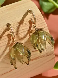 ToniQ Gold-Toned Translucent  Green Leaf Hoop Drop & Dangler Earring