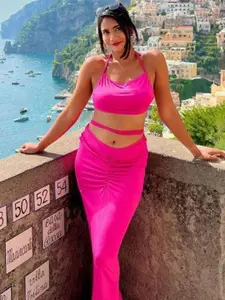 PANKH Halter Neck Top With Skirt Co-Ords