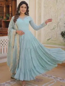 Fashion Basket Embroidered Gown Maxi Ethnic Dress With Dupatta