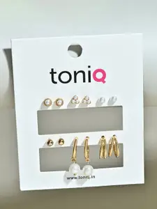 ToniQ Set of 5 Gold & Pearl Studs & Hoops Ear Stackers