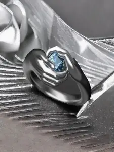 DIVASTRI Silver-Plated Stone Studded Hands Hug Gem Charm Finger Ring