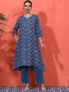 Sangria Printed Round Neck A-Line Kurta