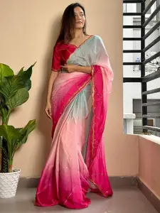 LeeliPeeri Designer Colourblocked Embroidered Poly Georgette Saree