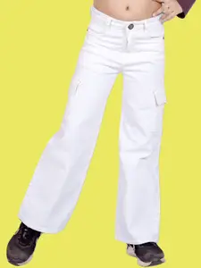 ADBUCKS Girls Wide Leg High-Rise Mildly Distressed Stretchable Jeans