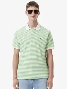 Lacoste Men Striped Polo Collar Applique T-shirt