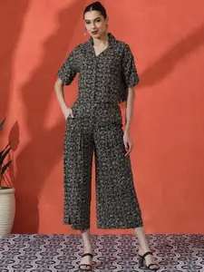 Sangria Floral Printed Top & Palazzos Co-Ords