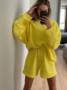 PANKH Round Neck Pure Cotton Sweatshirt With Shorts Co-Ords