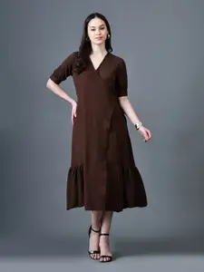 The Roadster Lifestyle Co A-Line V-Neck Knee Length Short Sleeves Dress