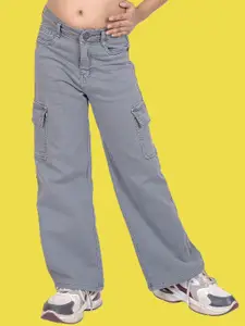 ADBUCKS Girls Wide Leg High-Rise Highly Distressed Stretchable Jeans