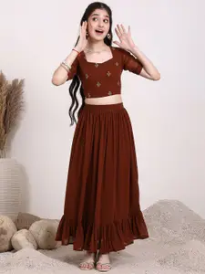 Inddus Girls Embroidered Thread Work Ready to Wear Lehenga &