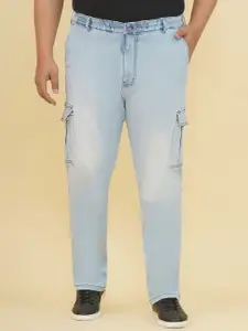 John Pride Plus Size Men Mid-Rise Elasticated Waist Stretchable Cargo Jeans