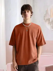 PRONK Men Solid Round Neck Oversized V-Neck T-shirt