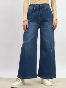 Styli Women Knicking Cat Scratches Dart Detail Wide Leg Denim