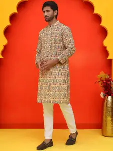 Anouk Men Floral Embroidered Regular Pure Cotton Kurta with Pyjamas